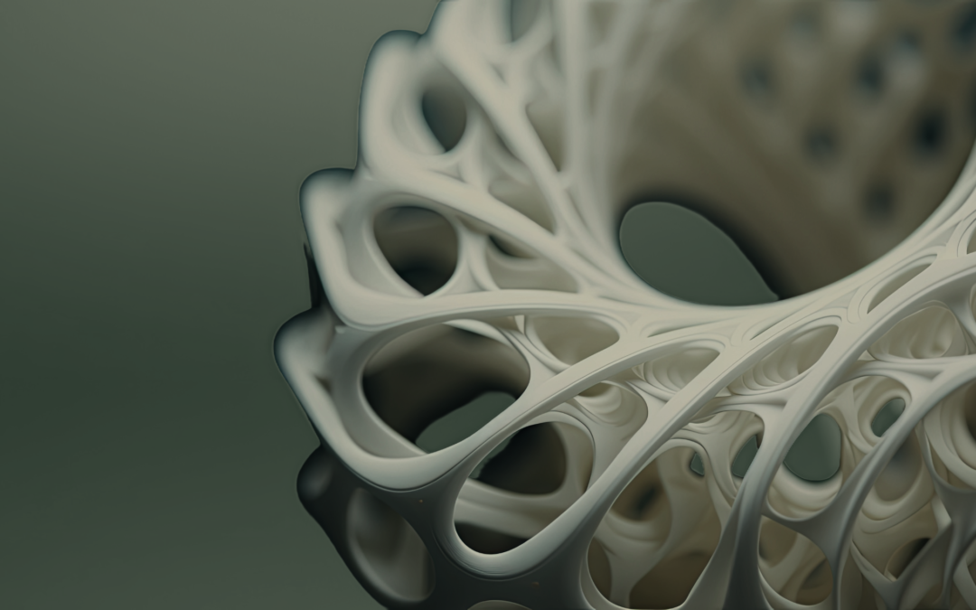 Stock photo of 3D printed part in a spiral shape in the EF Engineering colours